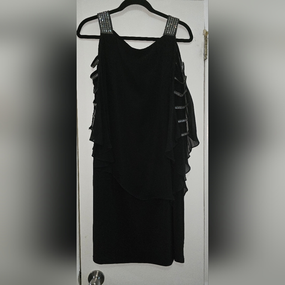 MSK Black Asymmetrical Dress with Silver Accents